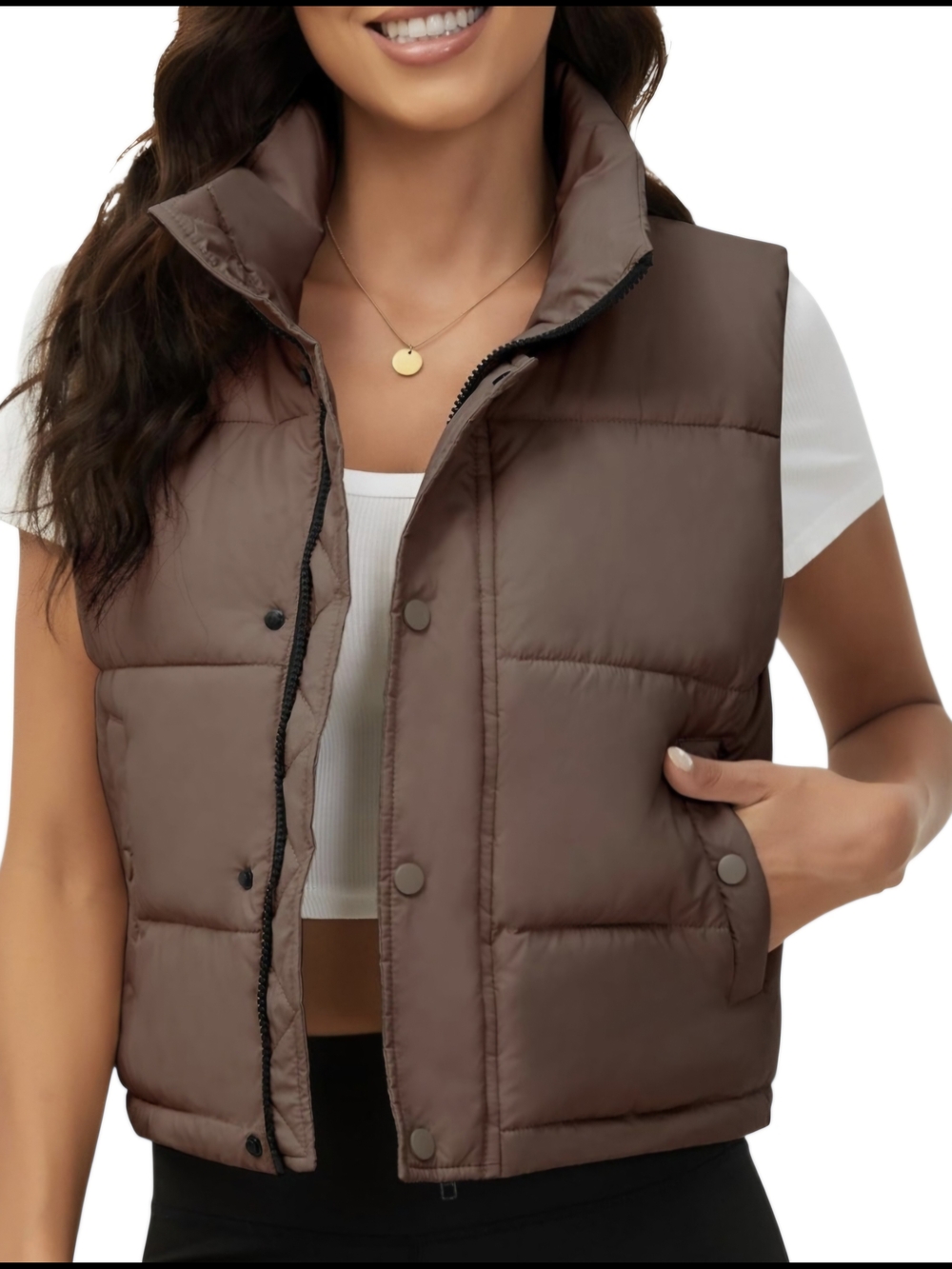 🤎 LNWOT - Women's Lightweight Chocolate Cropped Puffer Vest Sz L